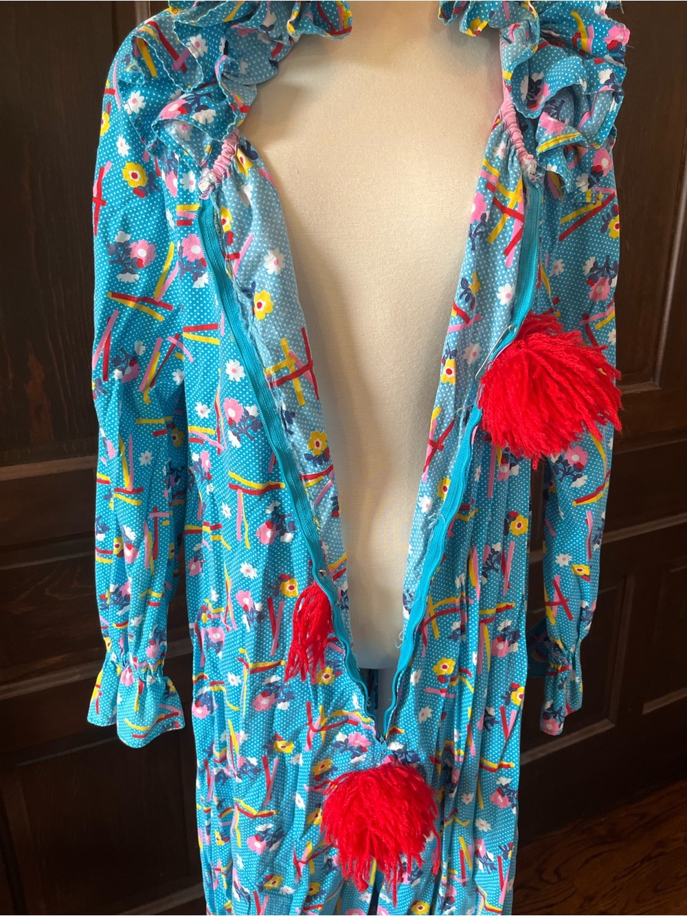 Vintage 70s 80s Clown Costume Handmade Blue Polka Dot 2 Piece Adult Unisex M-XL - Picture 6 of 7
